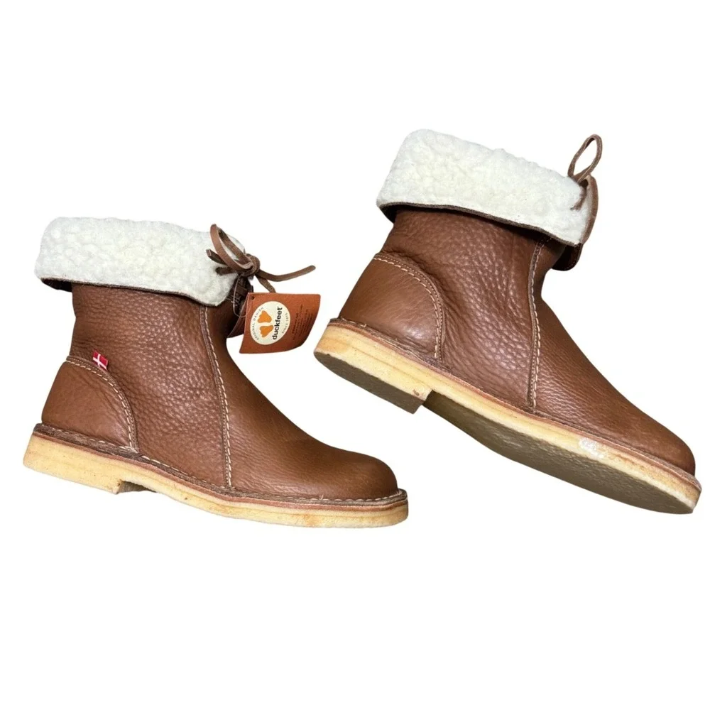 Duckfeet Arhus Leather Boot Women 10 Brown NWT Wool Lined Crepe Sole